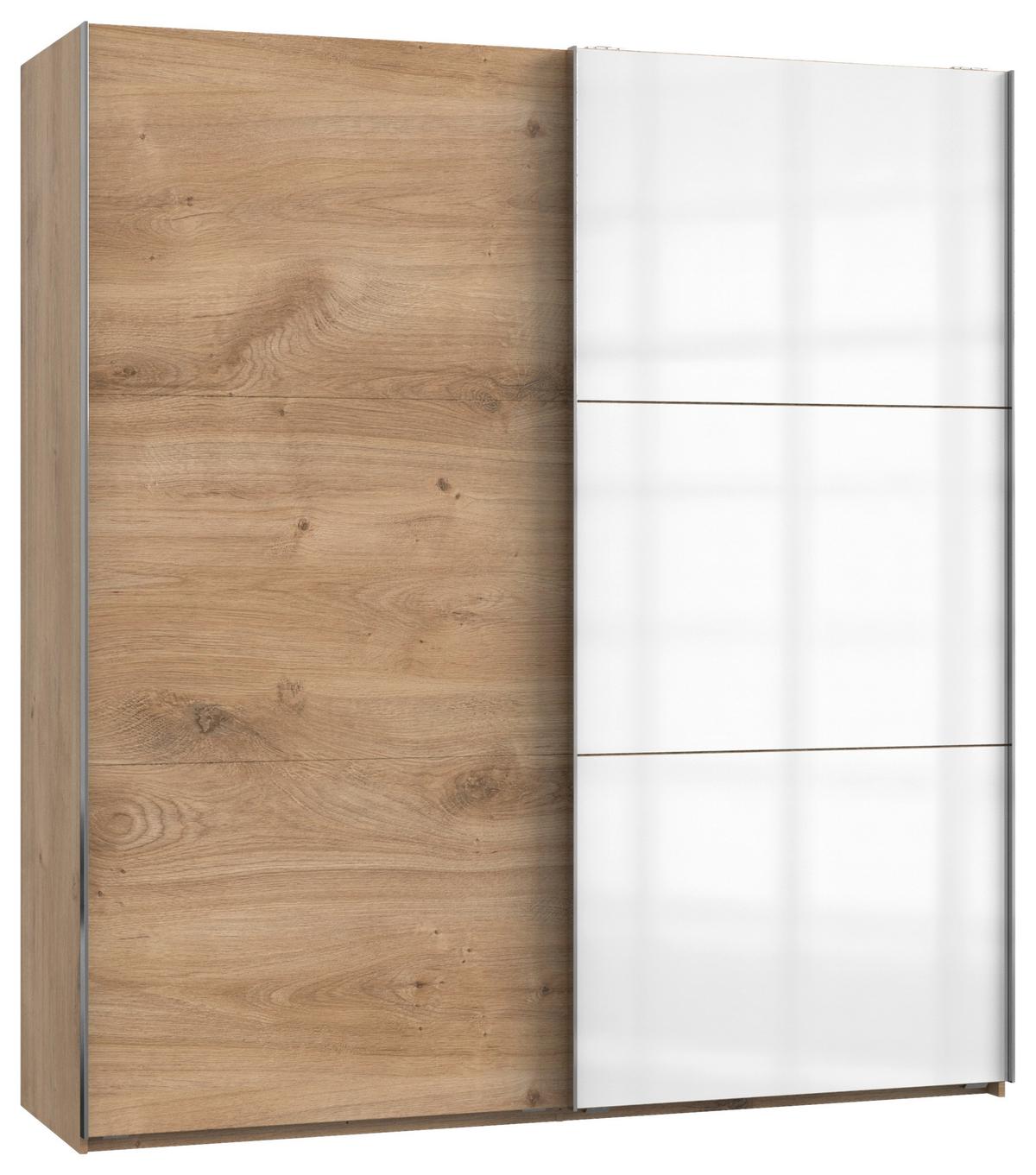 Schwebetürenschrank B: 200 Cm Level Weiß/eiche Dekor - Eichefarben/Weiß, MODERN, Holzwerkstoff (200/216/65cm) - MID.YOU