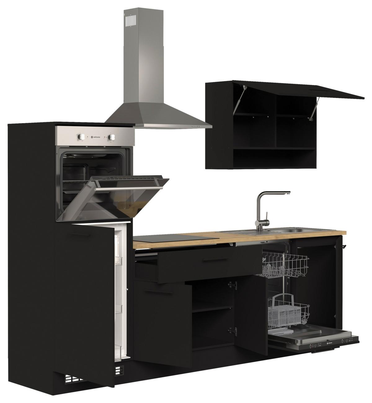 Küchenblock Berlin Schwarz/Eiche Dekor B: 260 cm - Schwarz/Eiche Artisan, Design, Holzwerkstoff (260cm) - MID.YOU