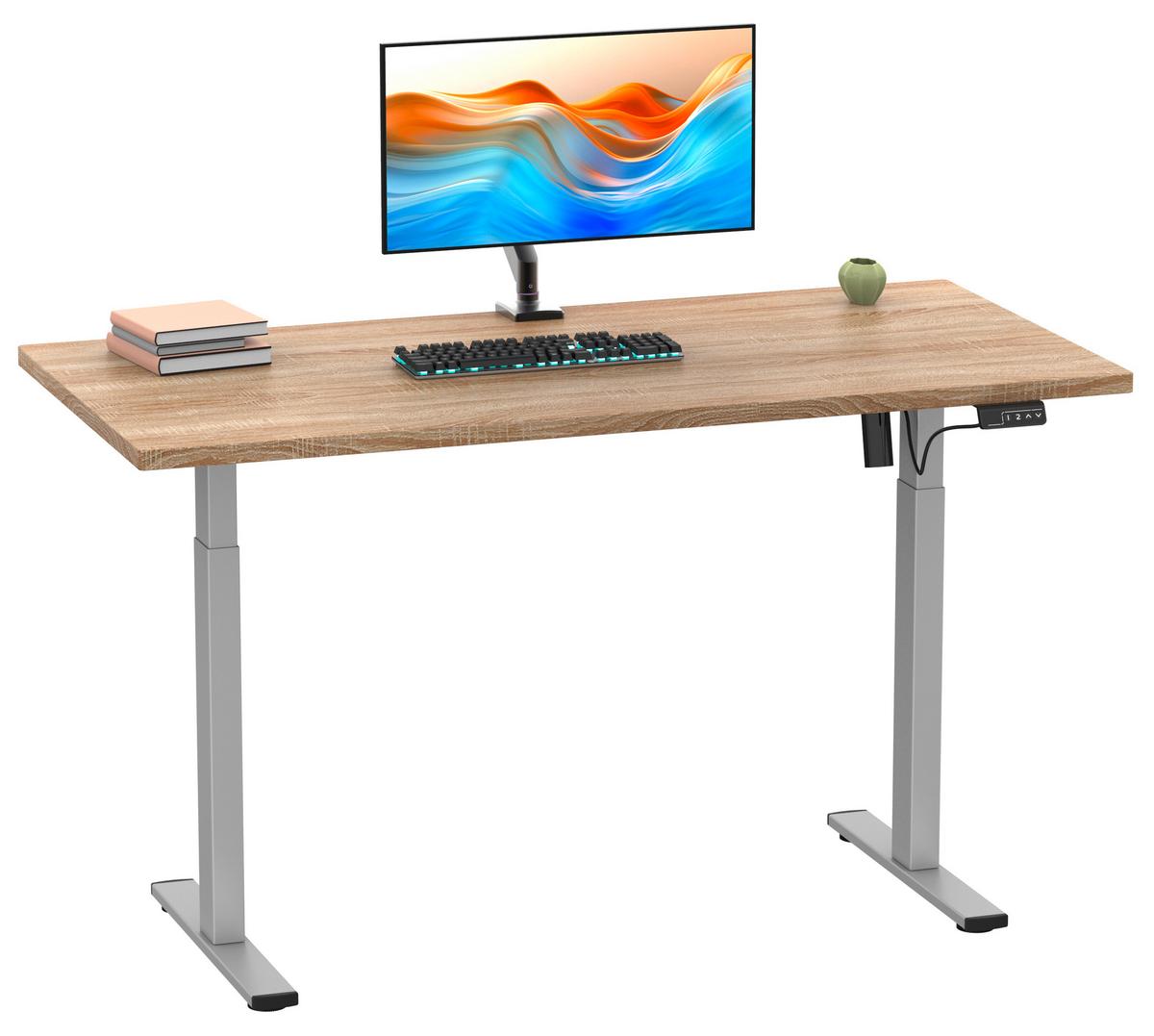 Schreibtisch E-lona Sonoma Eiche L: 140 Cm - Silberfarben/Sonoma Eiche, Design, Holzwerkstoff/Metall (140/50/71cm) - MID.YOU