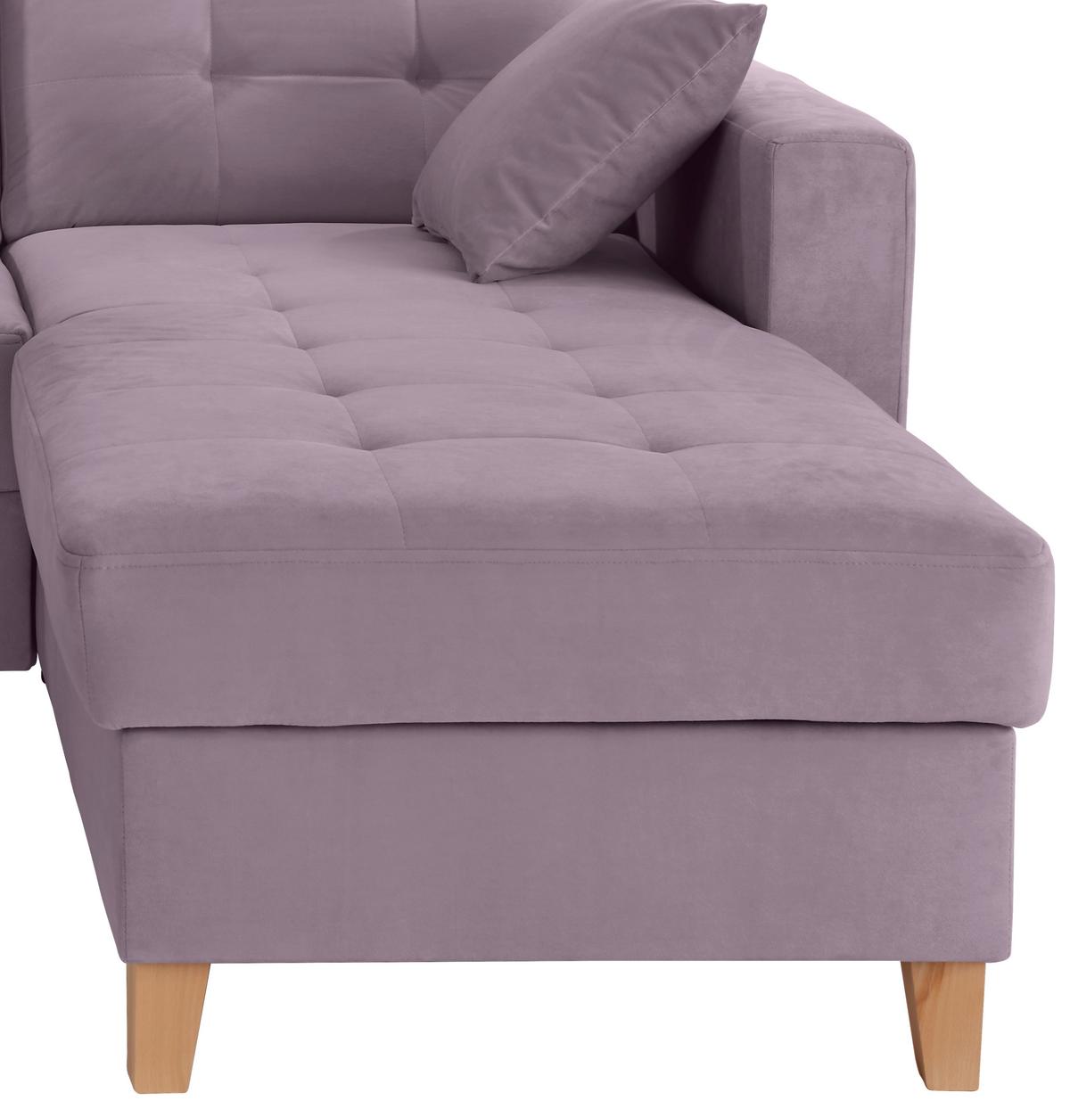 Rohová sedačka BERGEN, oboustranná, šeříkový samet - přírodní barvy/šeříková, Design, dřevo/textil (231/160cm) - Luca Bessoni