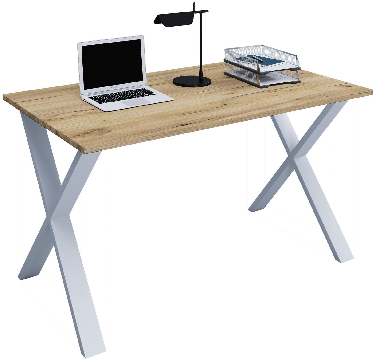 Schreibtisch Lona Silber, Eiche Dekor B: 140 cm - Honigeiche/Silberfarben, Design, Holzwerkstoff/Metall (140/50/76cm) - MID.YOU