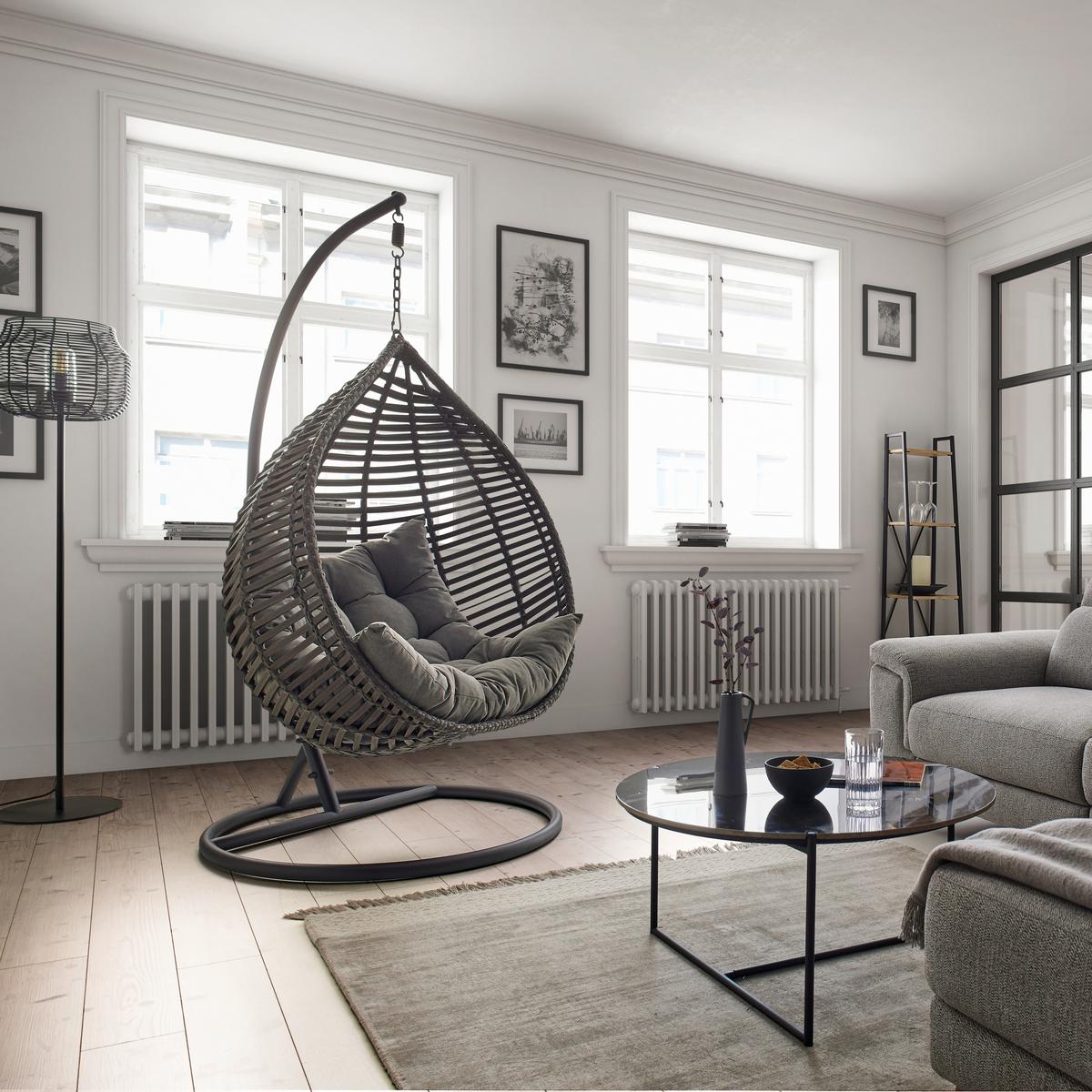 Závesné kreslo NANCY - čierna/tmavosivá, Modern, kov/textil (105/196/120cm) - Bessagi Garden