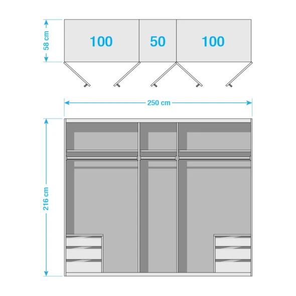 Drehtürenschrank Mit Laden 250cm Level 36a, Weiß/eiche - Eichefarben/Weiß, MODERN, Holzwerkstoff (250/216/58cm) - MID.YOU