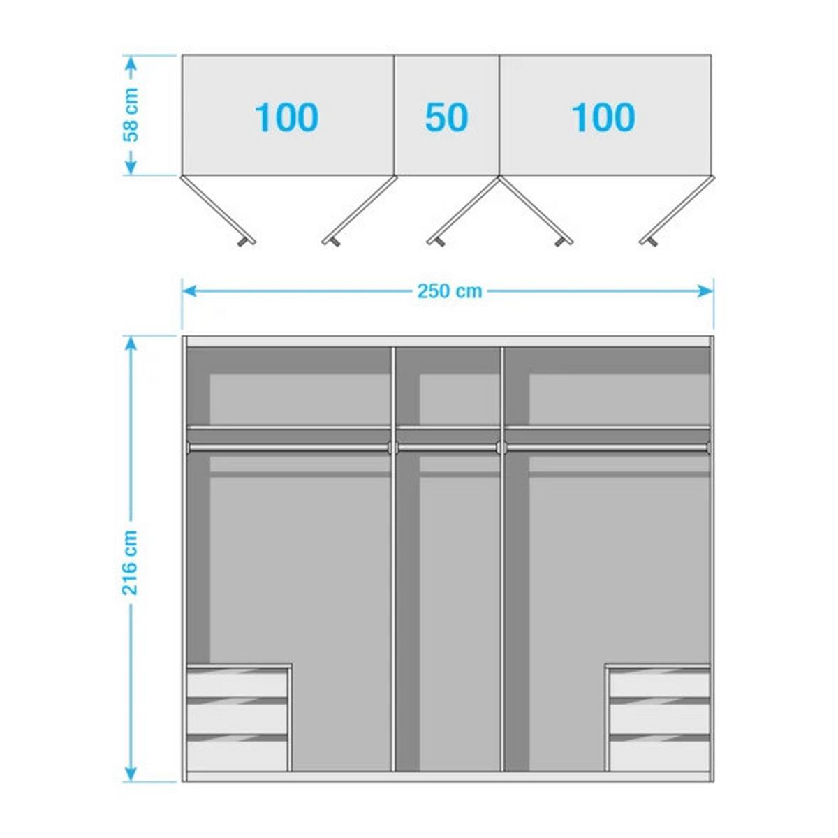 Drehtürenschrank Mit Laden 250cm Level 36a, Weiß/eiche - Eichefarben/Weiß, MODERN, Holzwerkstoff (250/216/58cm) - MID.YOU