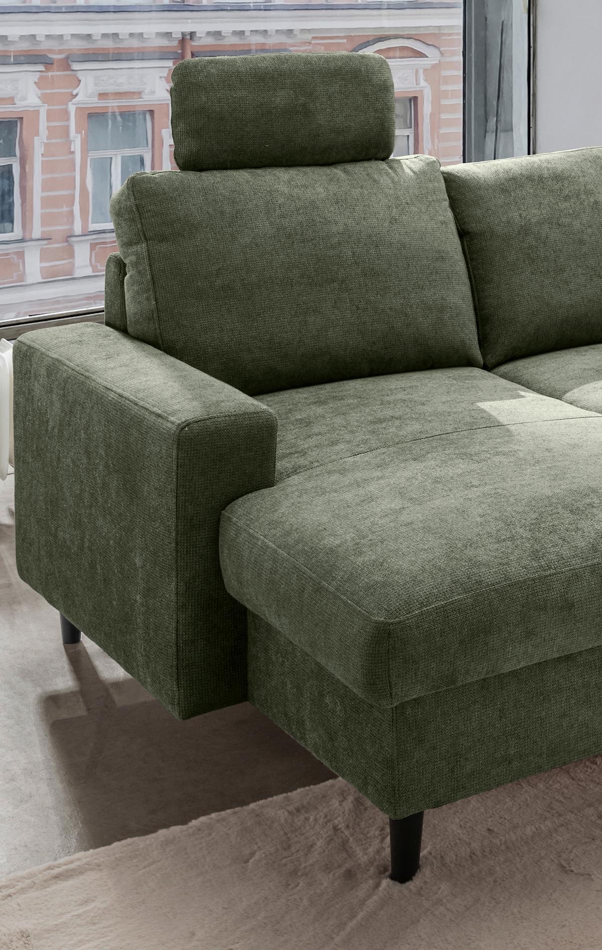 Wohnlandschaft Passione Dunkelgrün U: 153x305x200 cm - Dunkelgrün/Schwarz, MODERN, Textil (153/305/200cm) - Livetastic