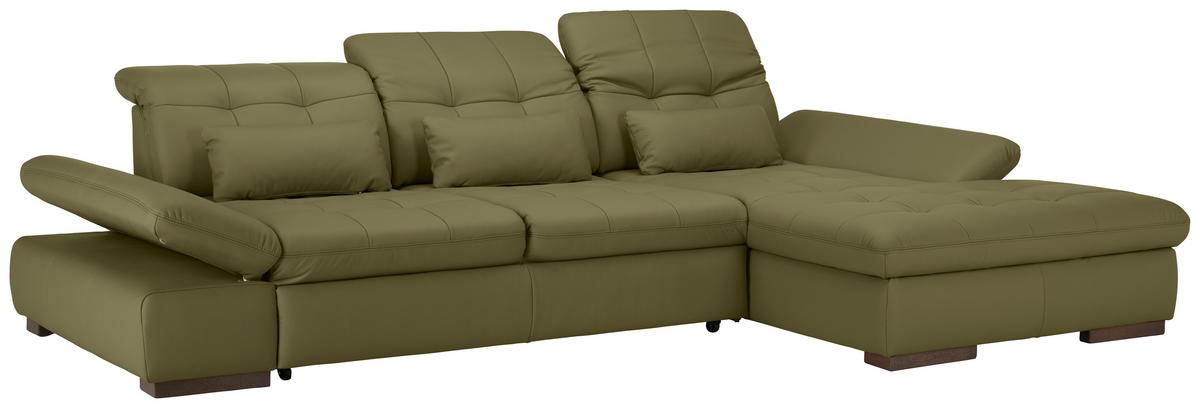 Rohová sedačka SANFINO, pravá, olivovozelená pravá koža - olivovozelená/chrómová, Konventionell, kov/koža (305/199cm) - Premium Living