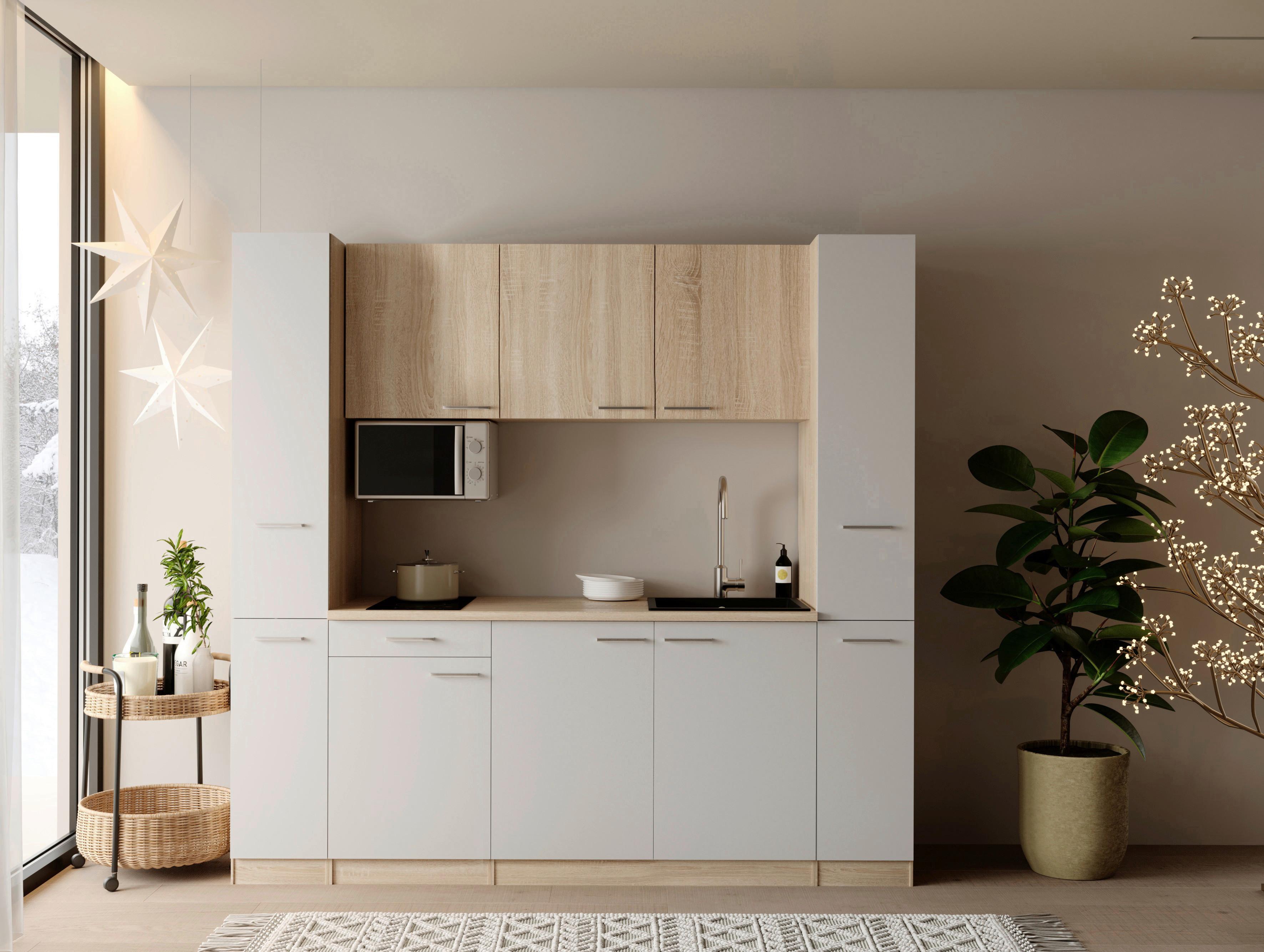 KÜCHENBLOCK Ingrid, Weiß B: 210 cm - Eichefarben/Weiß, Design, Holzwerkstoff (210cm) - Respekta