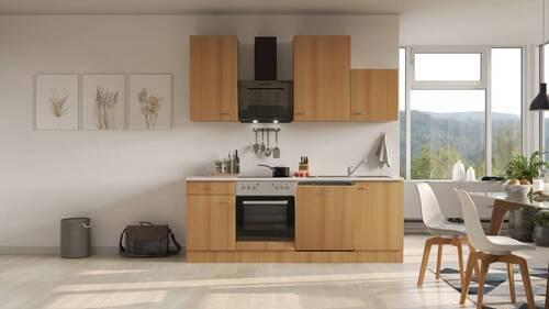 Küchenzeile Nano mit Geräten 220 cm Creme/Buche Dekor