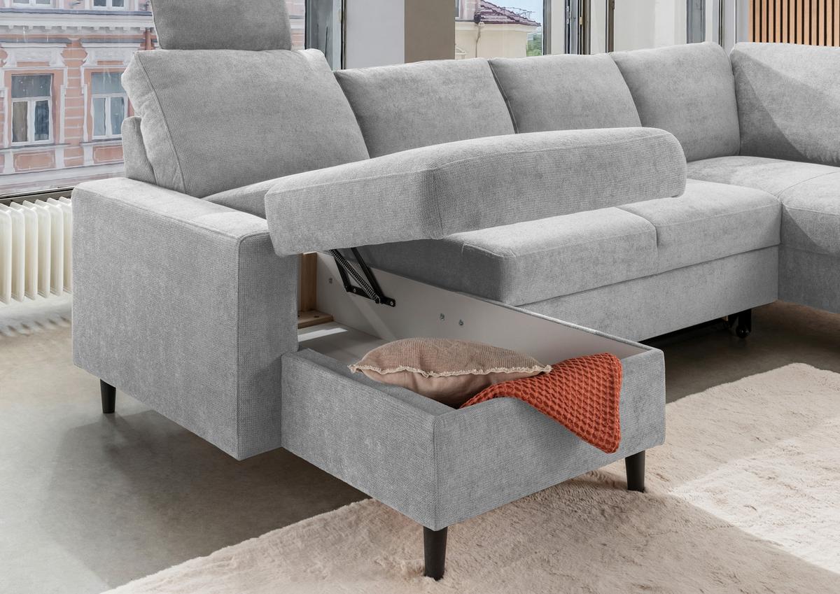 Wohnlandschaft Passione Grau U: 153x305x200 cm - Schwarz/Grau, MODERN, Textil (153/305/200cm) - Livetastic