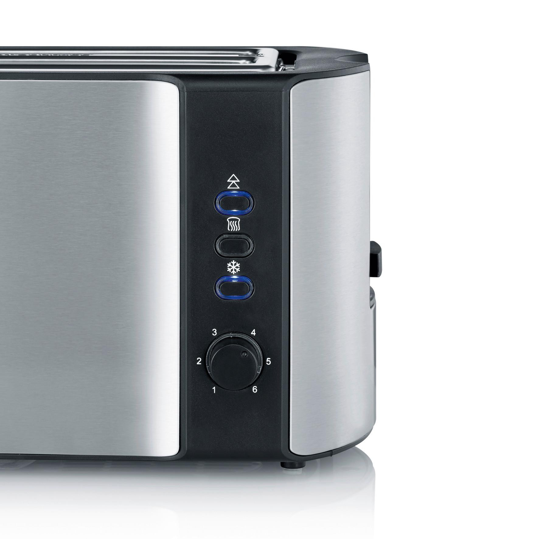 Toaster At 2590 Mit Brötchenaufsatz + Auftaufunkt. - Edelstahlfarben/Schwarz, Kunststoff/Metall (38/16,5/19cm) - Severin
