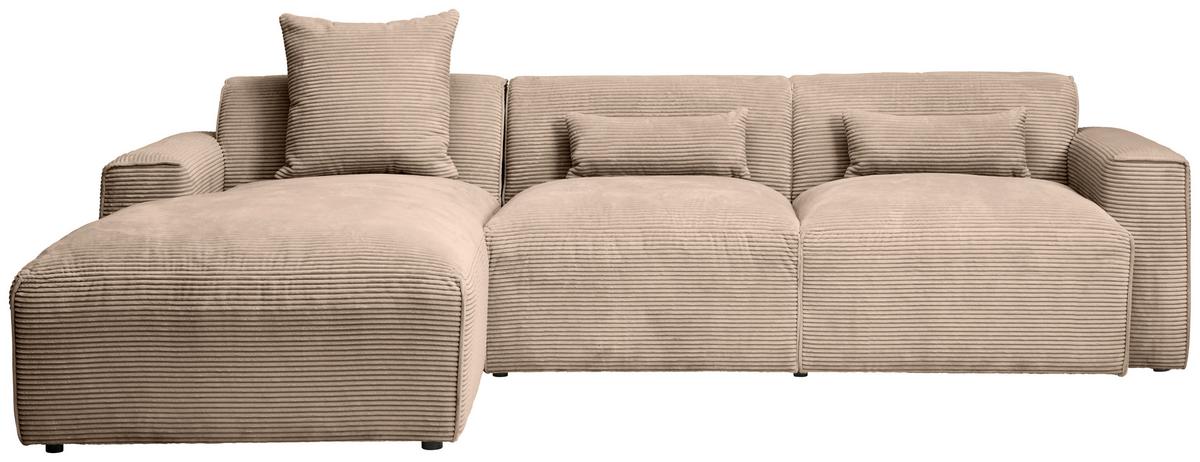 Ecksofa Pearl - Hellbraun/Schwarz, Design, Textil (196/303cm) - Livetastic