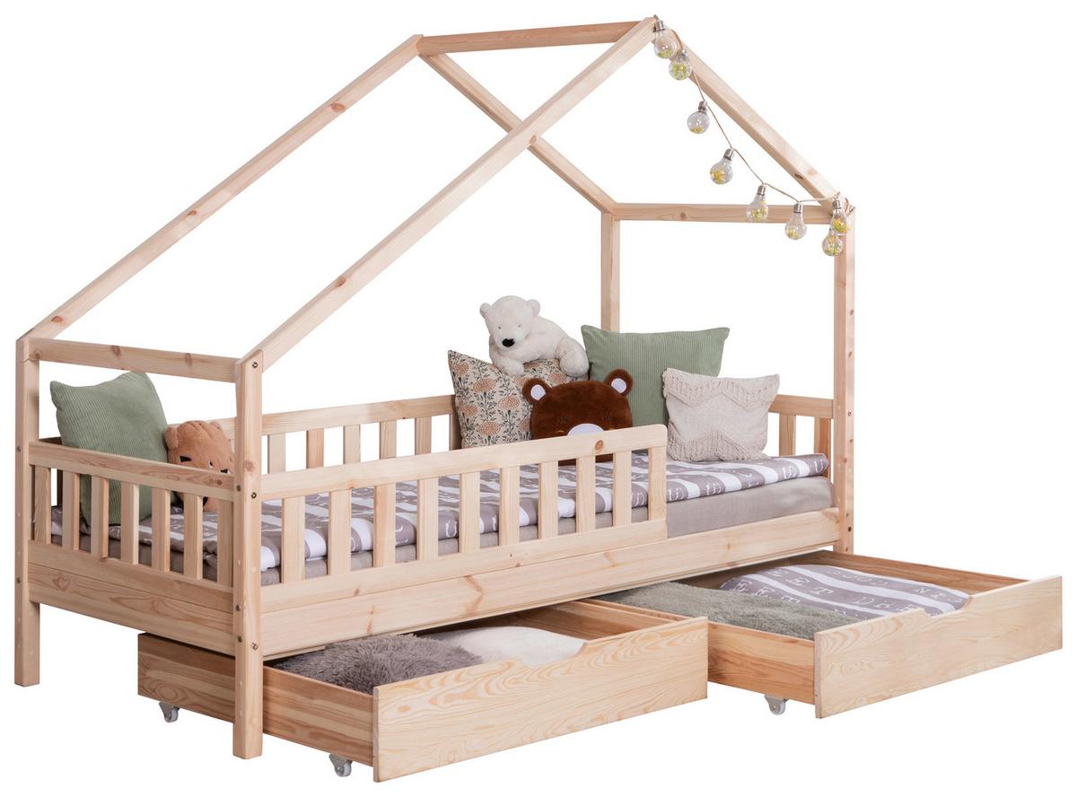 Hausbett Lou Bettschublade Naturfarben B: 100 Cm - Naturfarben/Weiß, MODERN, Holz/Textil (100/200cm) - MID.YOU