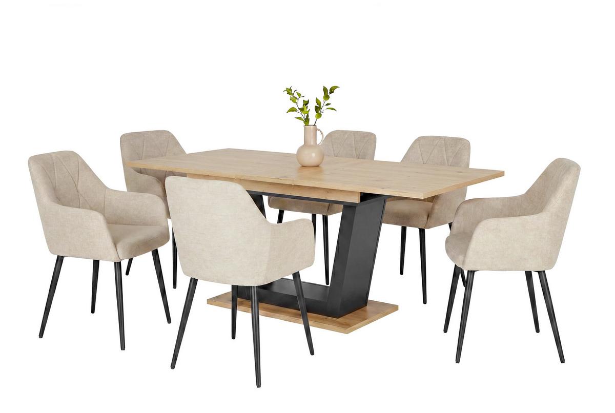 Esstisch ausziehbar Carlos 160-200x90 cm Schwarz - Schwarz/Eiche Artisan, KONVENTIONELL, Holzwerkstoff (160-200/90/77,3cm)