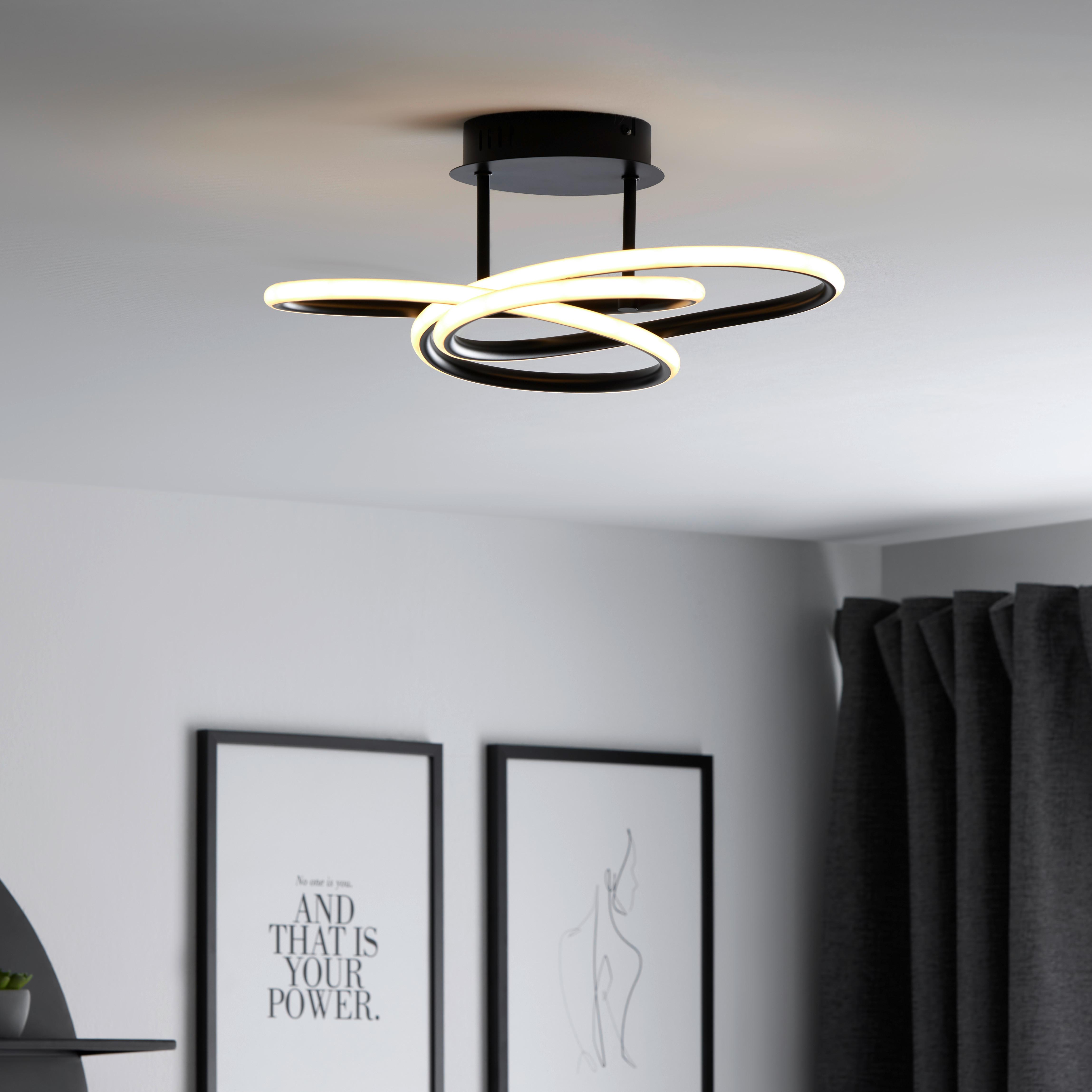 LED stropné svietidlo Eri, Ø/V: 40/19cm, 24 Watt - čierna, Romantik / Landhaus, kov/plast (40/19cm) - Premium Living