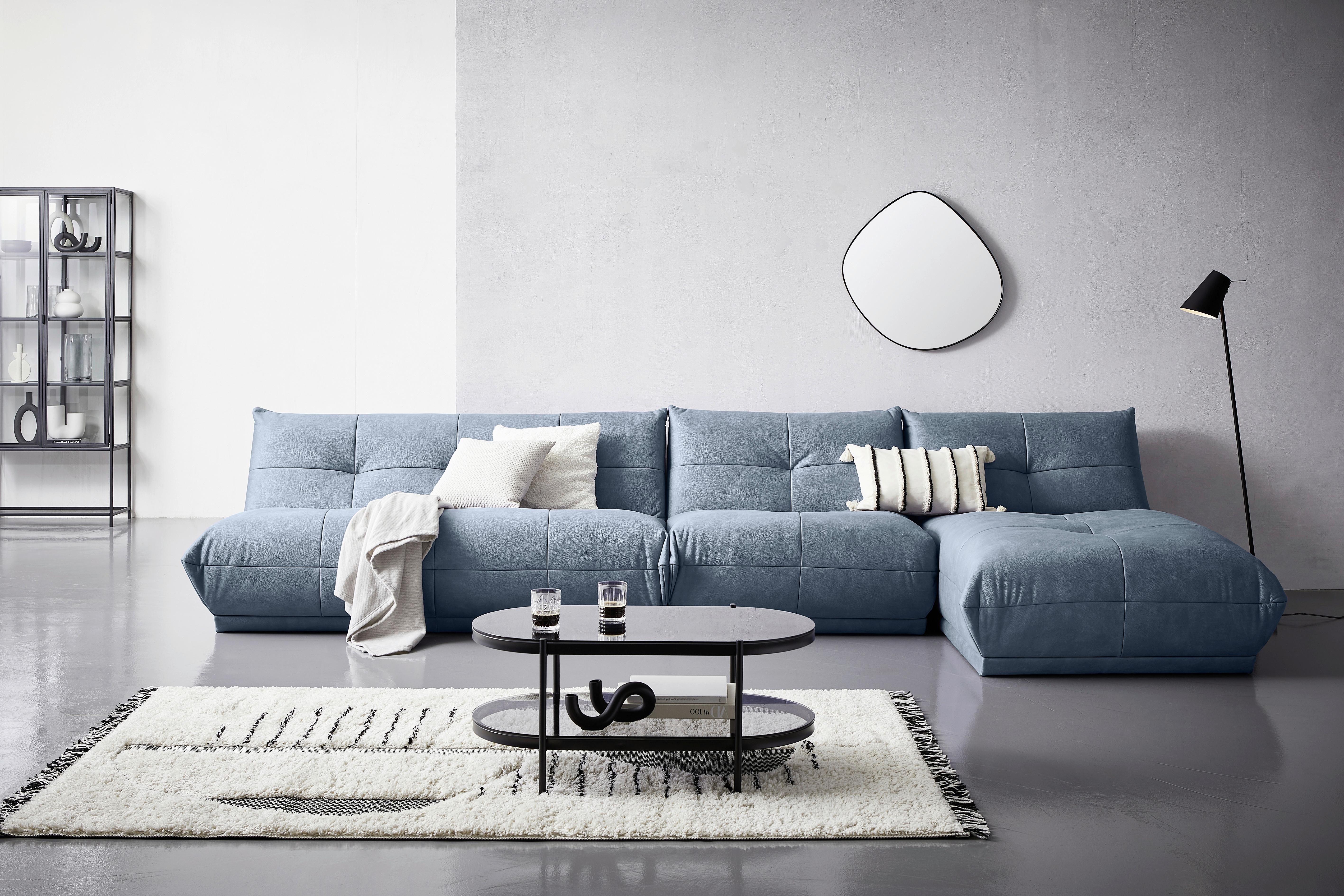 Ecksofa Giselle Blaugrau S: 390x185 Cm - Blaugrau, Trend, Textil (390/185cm) - Livetastic