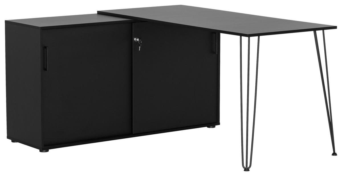 Eckschreibtisch Ekko - Schwarz, MODERN, Holzwerkstoff/Metall (145/129,5/73,8cm) - MID.YOU