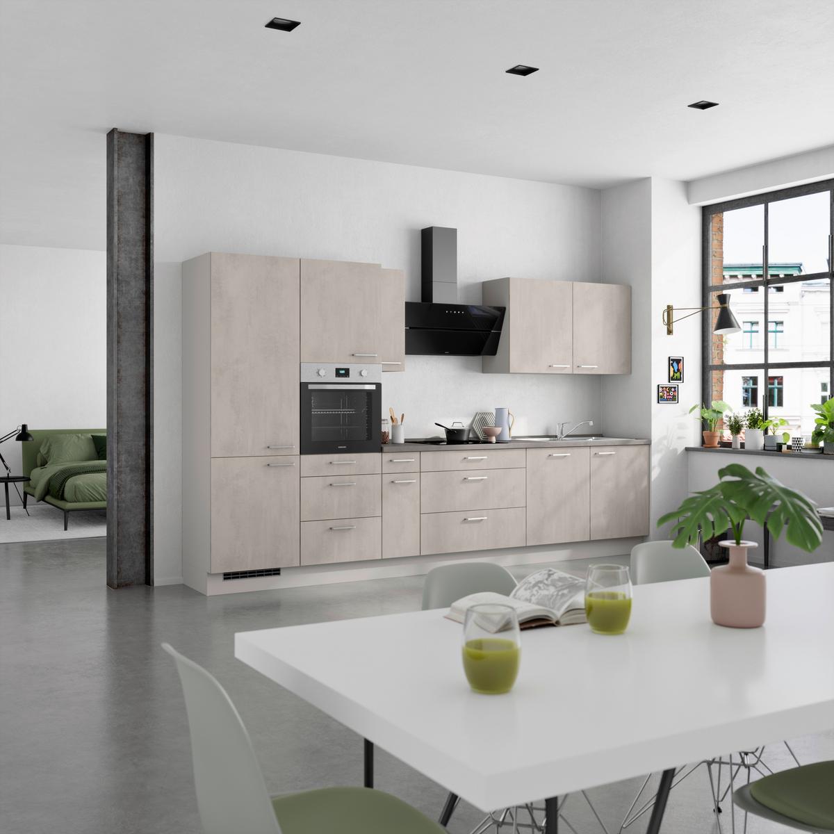 Kuchyňská linka 360 cm, šedý betón/ kamenná šedá - šedá/světle šedá, Moderní, kov/kompozitní dřevo (360cm) - Nobilia