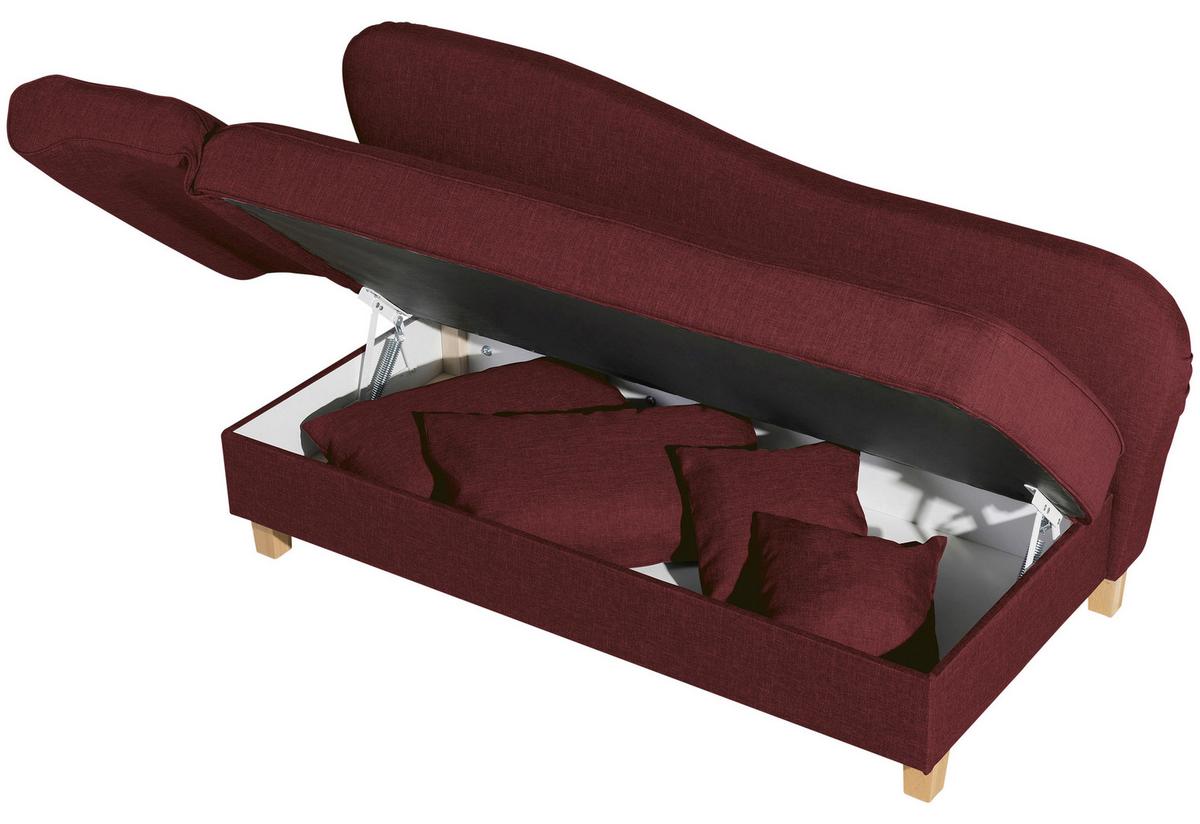 Recamiere Selma Rot Links Mit Bettkasten+schlaffunktion - Rot/Buchefarben, Design, Textil (190/82/88cm) - Max Winzer