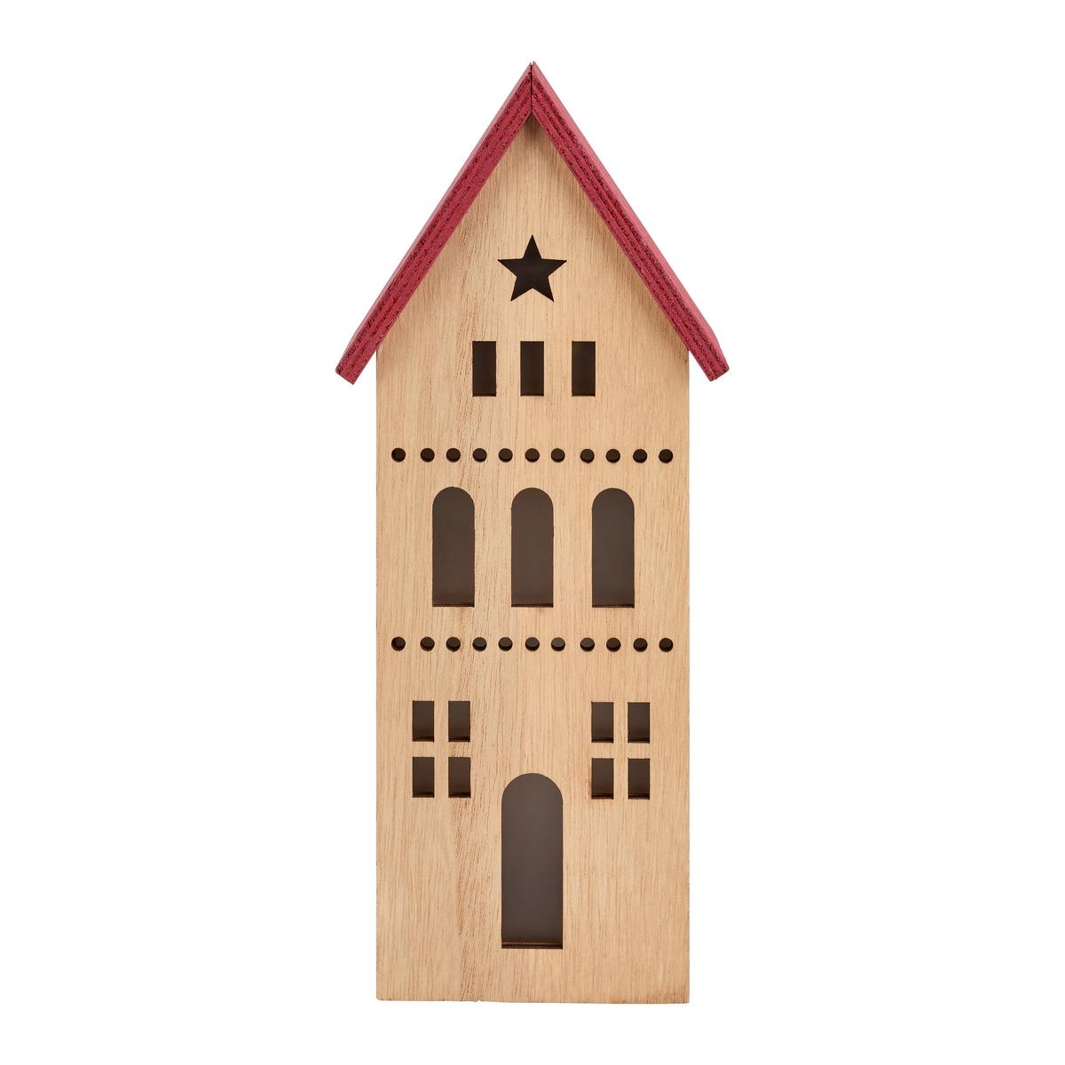 Dekoračný dom LED/teplá biela - prírodná farba/červená, Konventionell, kompozitné drevo (10,5/25/6cm) - Mömax