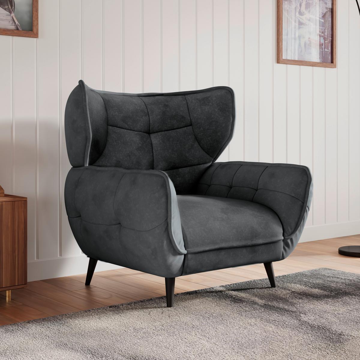 Kreslo ušiak PESCARA, antracitová - čierna/antracitová, Modern, textil (103/105/98cm)