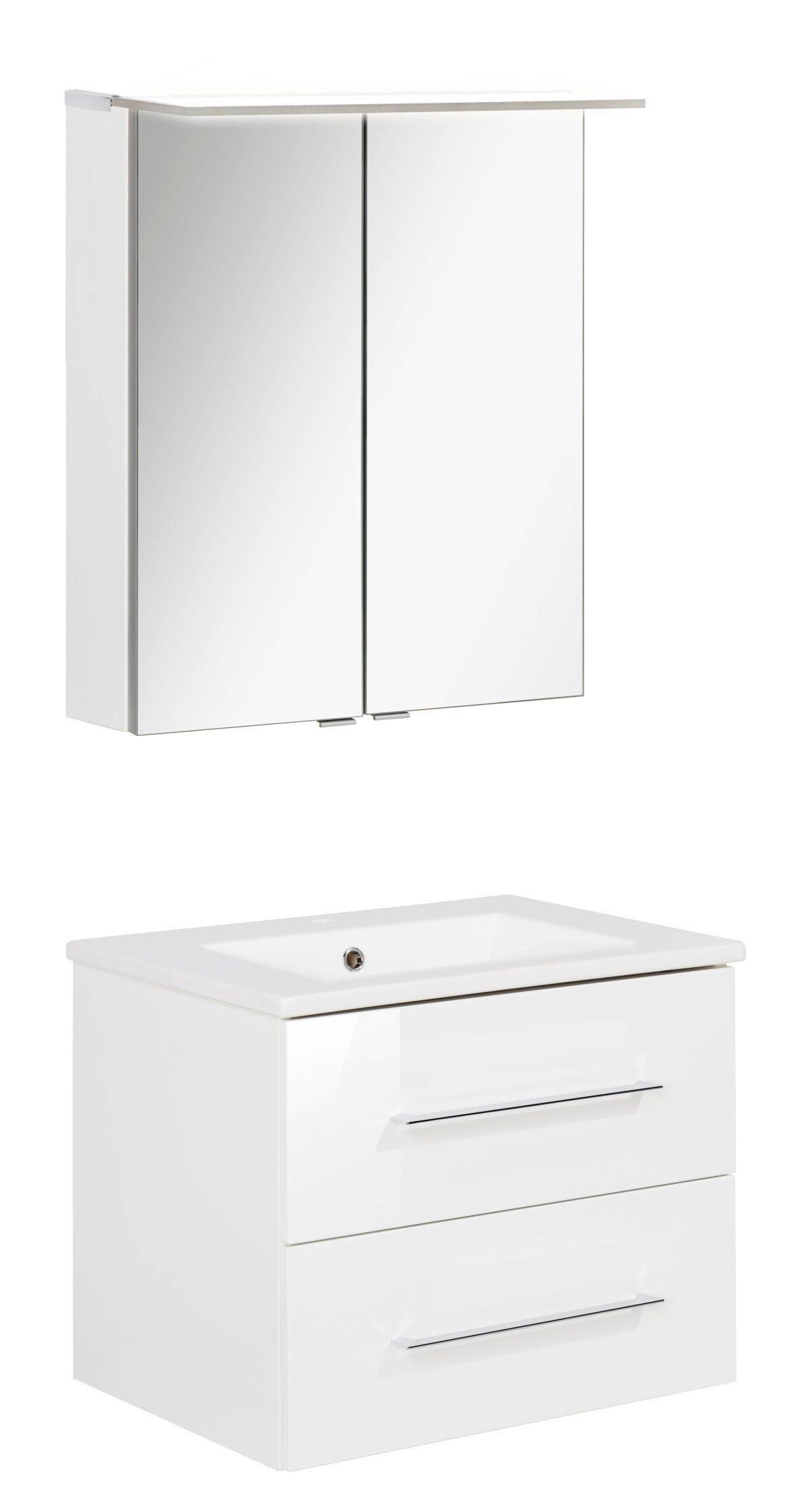 Badezimmer B.Perfekt Weiß 3-Teilig - Weiß Hochglanz/Weiß, Basics, Glas/Keramik (62,2cm) - MID.YOU