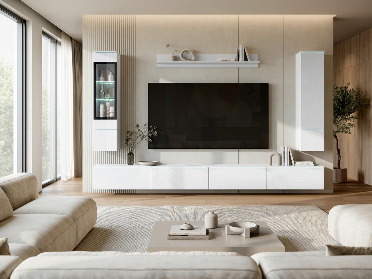 Wohnwand Vera Xxl Weiß/weiß Hg B: 300cm - Weiß Hochglanz/Weiß, Basics, Glas/Holzwerkstoff (300/162/33cm) - P & B