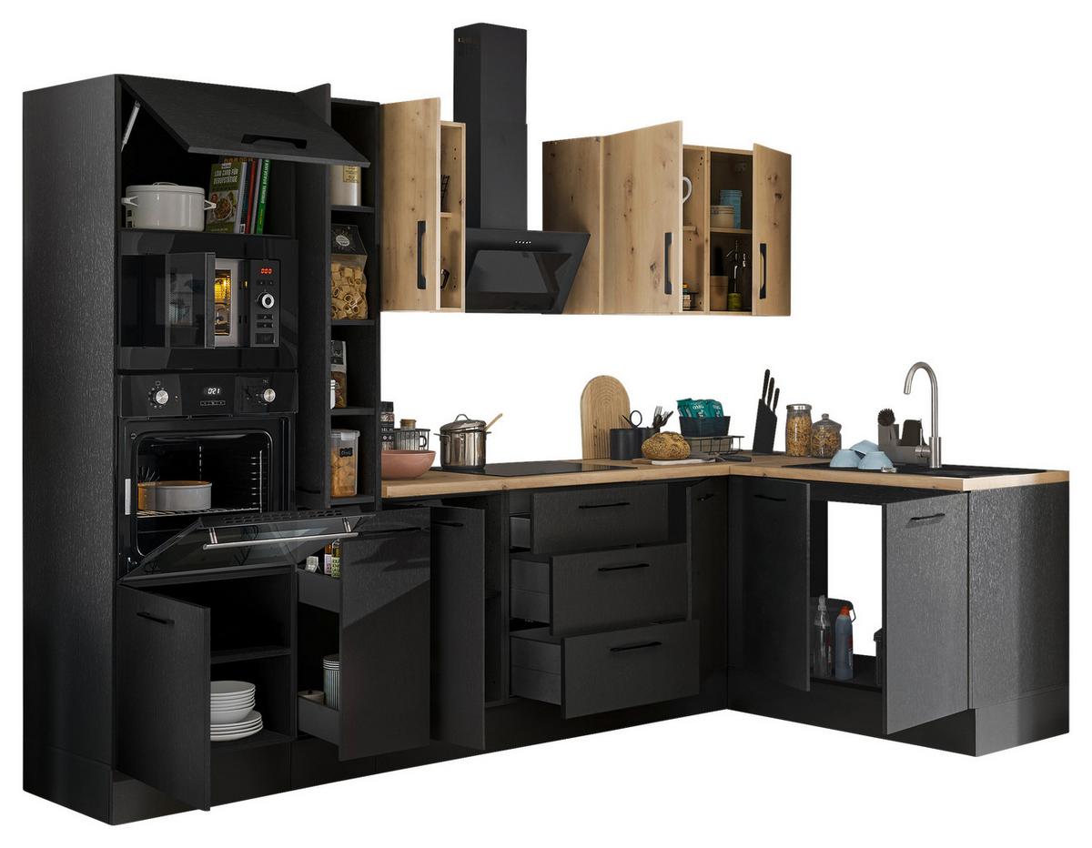 Eckküche Turin Schwarz/Eiche Dekor 300x165 cm - Schwarz/Eiche Artisan, Basics, Holzwerkstoff (300/165cm) - MID.YOU
