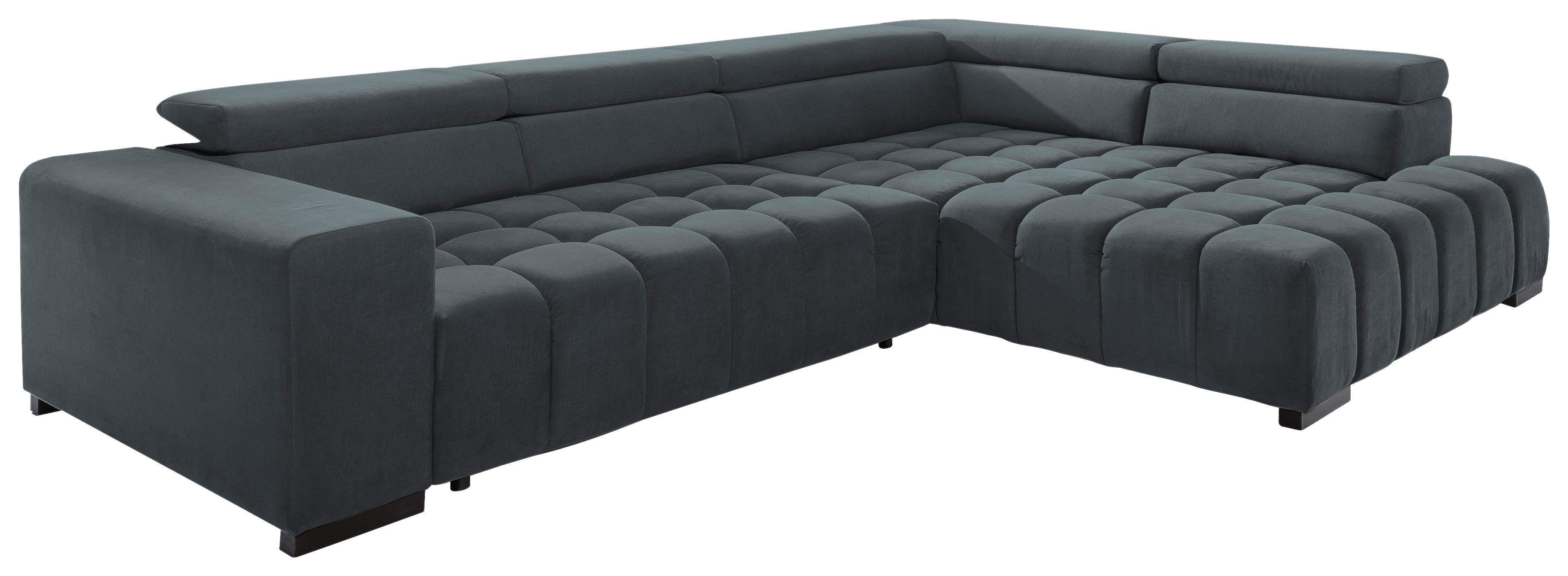 Eckssofa mit Schlaffunktion Elias Neu Dunkelgrau Velours - Dunkelgrau/Schwarz, Design, Textil (307/201cm) - MID.YOU