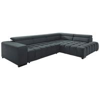 Eckssofa mit Schlaffunktion Elias Neu Dunkelgrau Velours - Dunkelgrau/Schwarz, Design, Textil (307/201cm) - MID.YOU