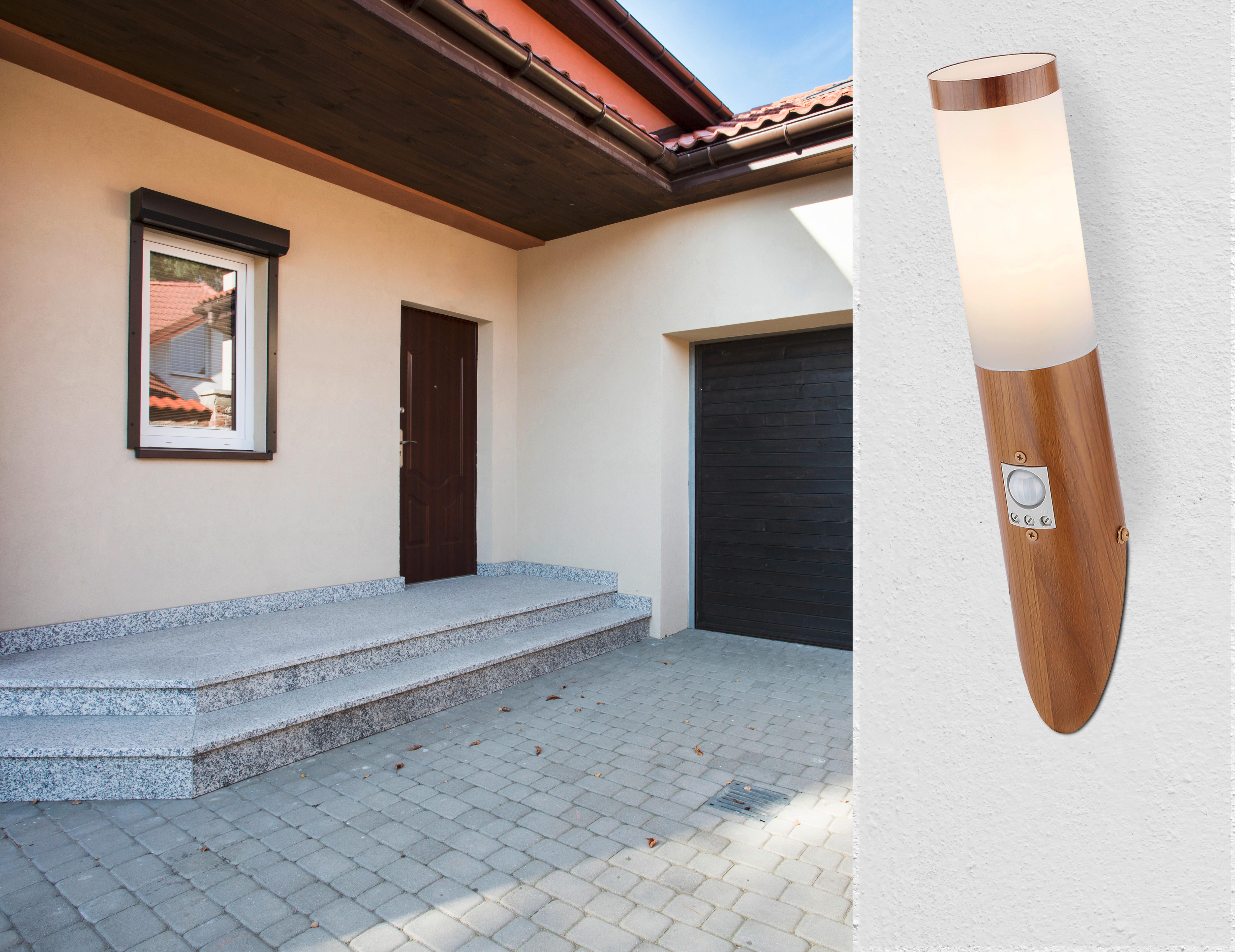 Außenleuchte Mit Bewegungsmelder 30 W - Opal/Braun, Basics, Kunststoff/Metall (7,6/40,5cm) - Globo