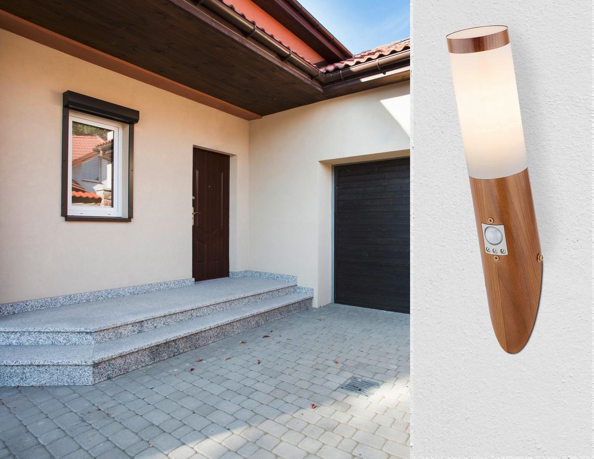 Außenleuchte Mit Bewegungsmelder 30 W - Opal/Braun, Basics, Kunststoff/Metall (7,6/40,5cm) - Globo