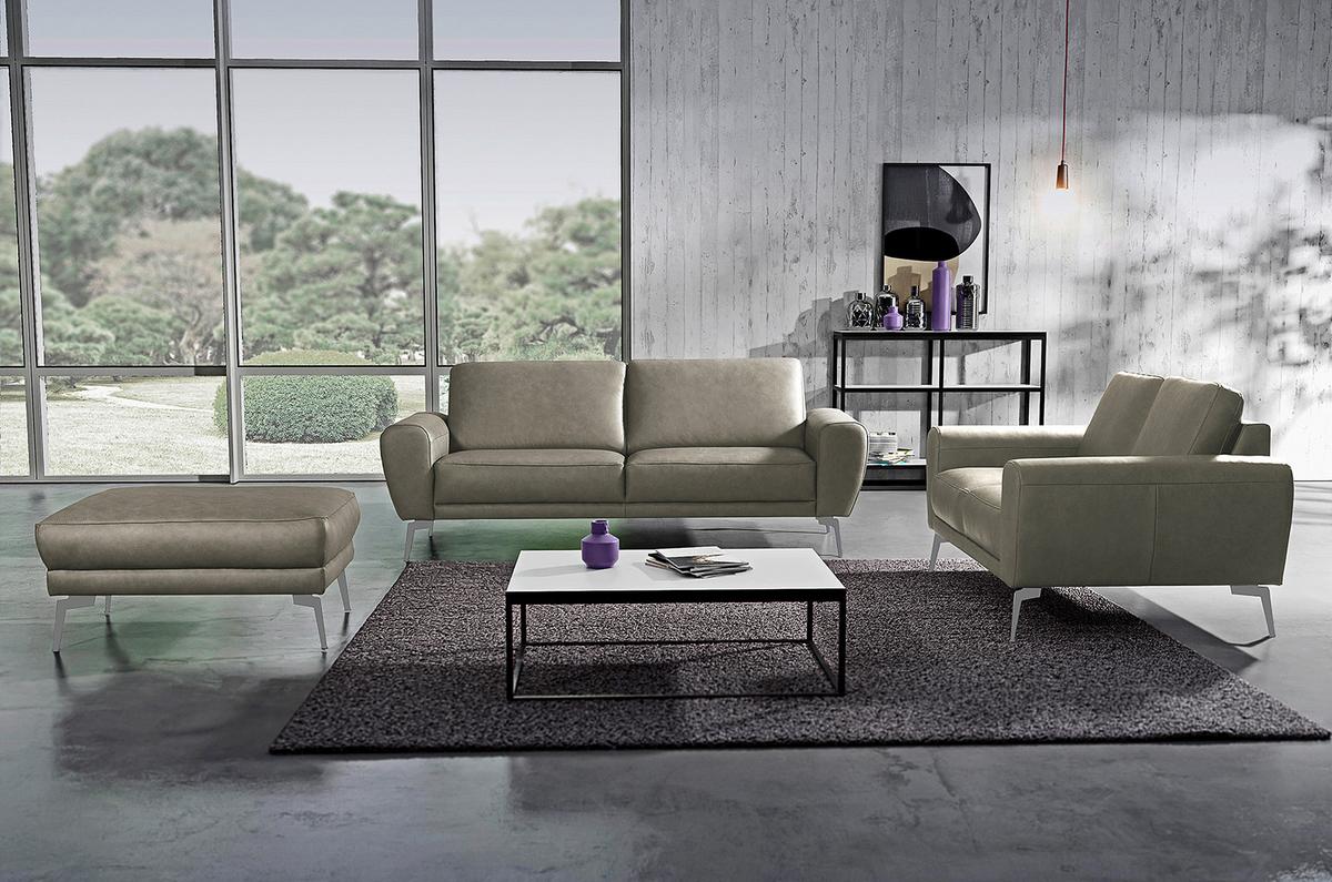2-Sitzer-Sofa Spring Schwarz Chrom B: 177 cm - Chromfarben/Grau, Design, Leder (177/85/92cm) - Livetastic