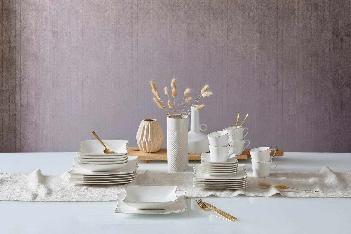 Kombiservice Levinia Porzellan 6 Personen Geschirr Set - Goldfarben/Weiß, ROMANTIK / LANDHAUS, Keramik - James Wood