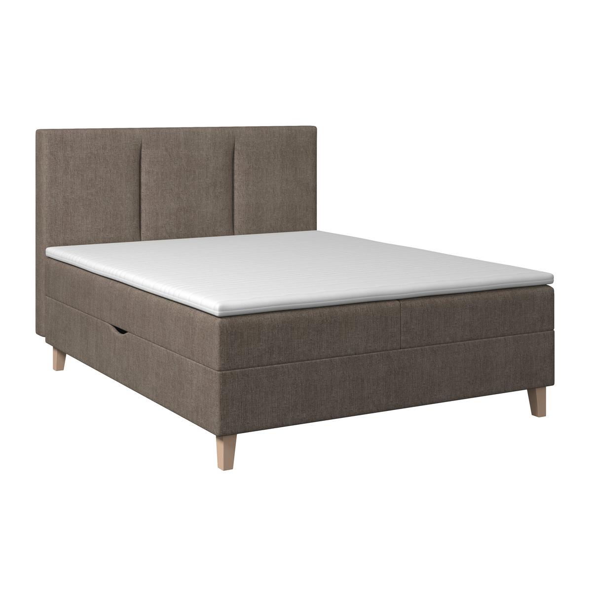 Boxspringová postel MONZA 160x200, hnědá - barvy dubu/hnědá, Moderní, dřevo/textil (160/200cm) - Bessagi Home
