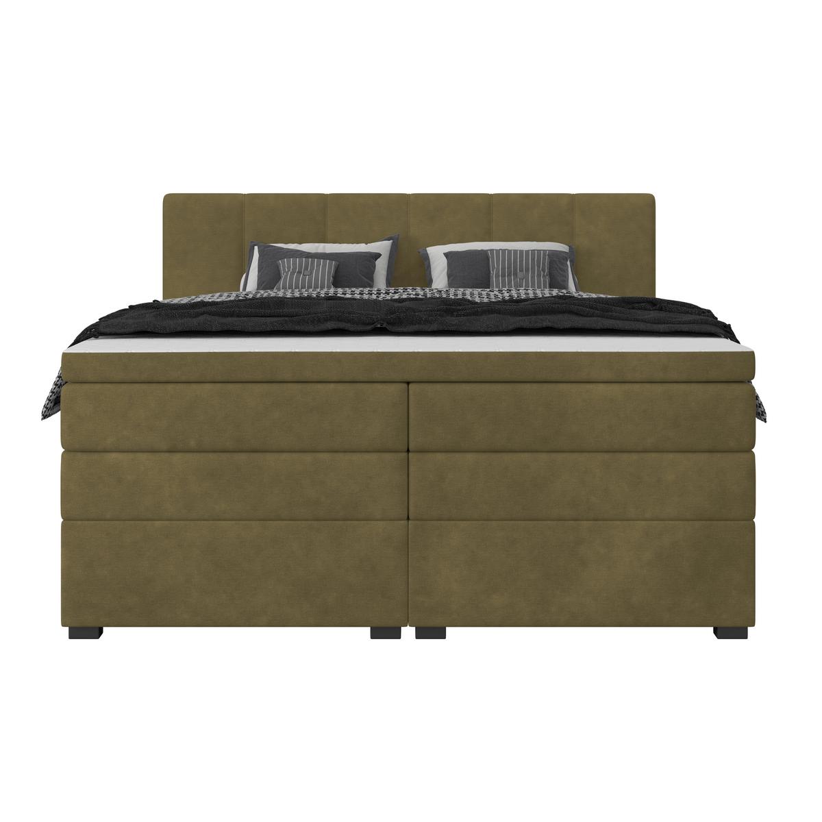 Boxspringbett mit Topper & Bettkasten 200x200 Lauro - Schwarz/Grün, Trend, Textil (200/200cm)