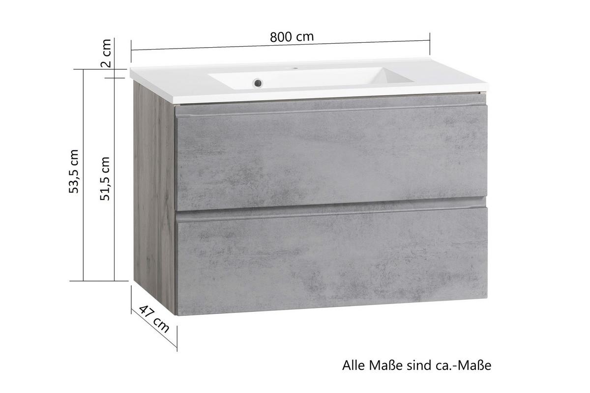 Waschbecken Mit Unterschrank Varese B: 80 Cm Grau/eiche - Eiche Wotan/Weiß, MODERN, Holzwerkstoff/Stein (80cm) - Held