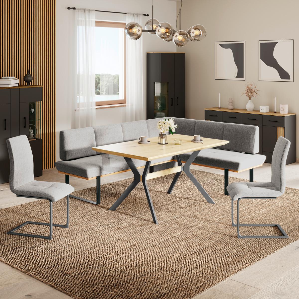 Eckbank Tristan Webstoff hellgrau, S:225x175cm - Hellgrau/Schwarz, MODERN, Holz/Textil (225/175cm) - James Wood