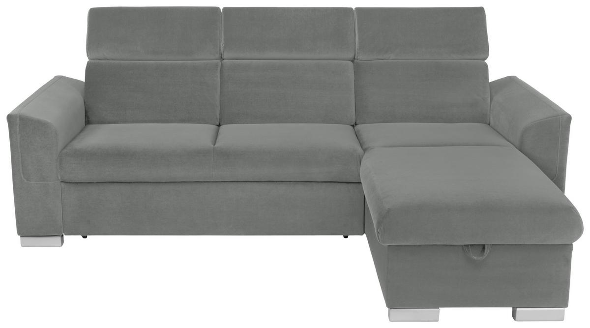 Ecksofa Evia - Alufarben/Grau, Design, Holz/Textil (243/186cm) - MID.YOU