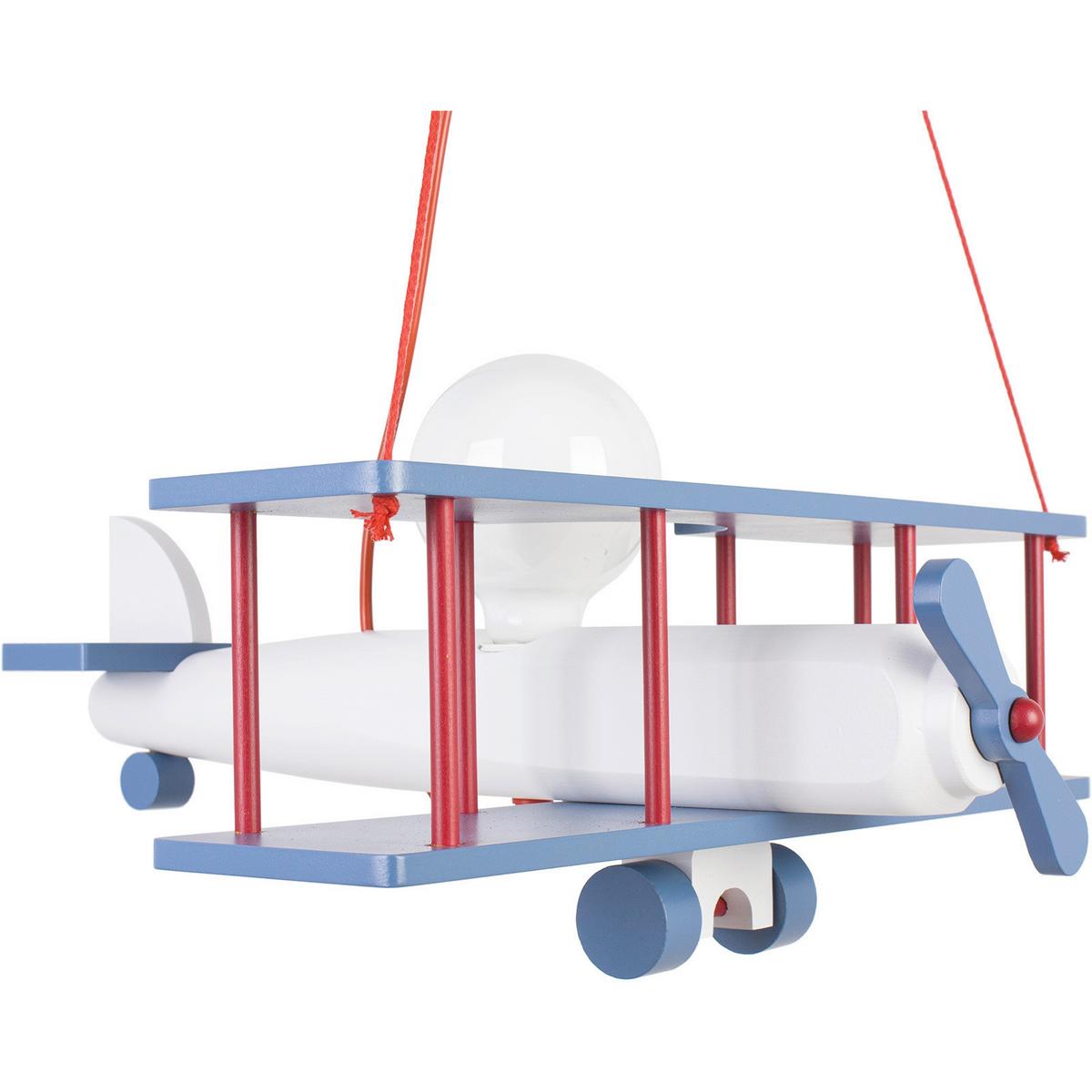 Kinderhängeleuchte Flugzeug H: 75 Cm 1-Flammig - Blau/Rot, KONVENTIONELL, Holz (42/45/75cm)