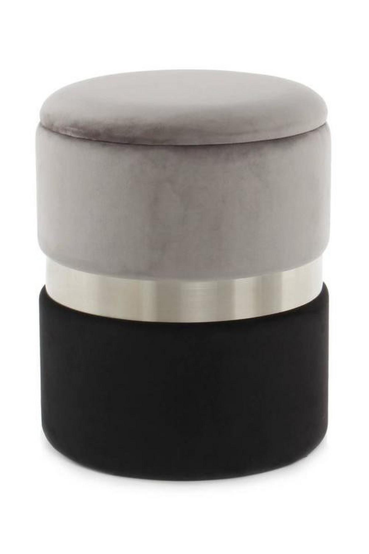 Hocker Pouf-Set Samt Grau/Schwarz 2-teilig - Schwarz/Grau, Basics, Kunststoff/Textil - Kayoom