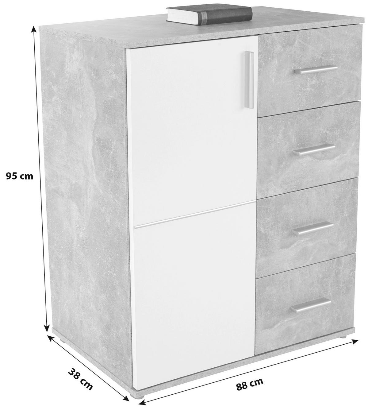Kommode B 88,2cm Ina Beton Optik/Weiß - Weiß/Grau, MODERN, Holzwerkstoff (88,2/95,2/38,3cm)