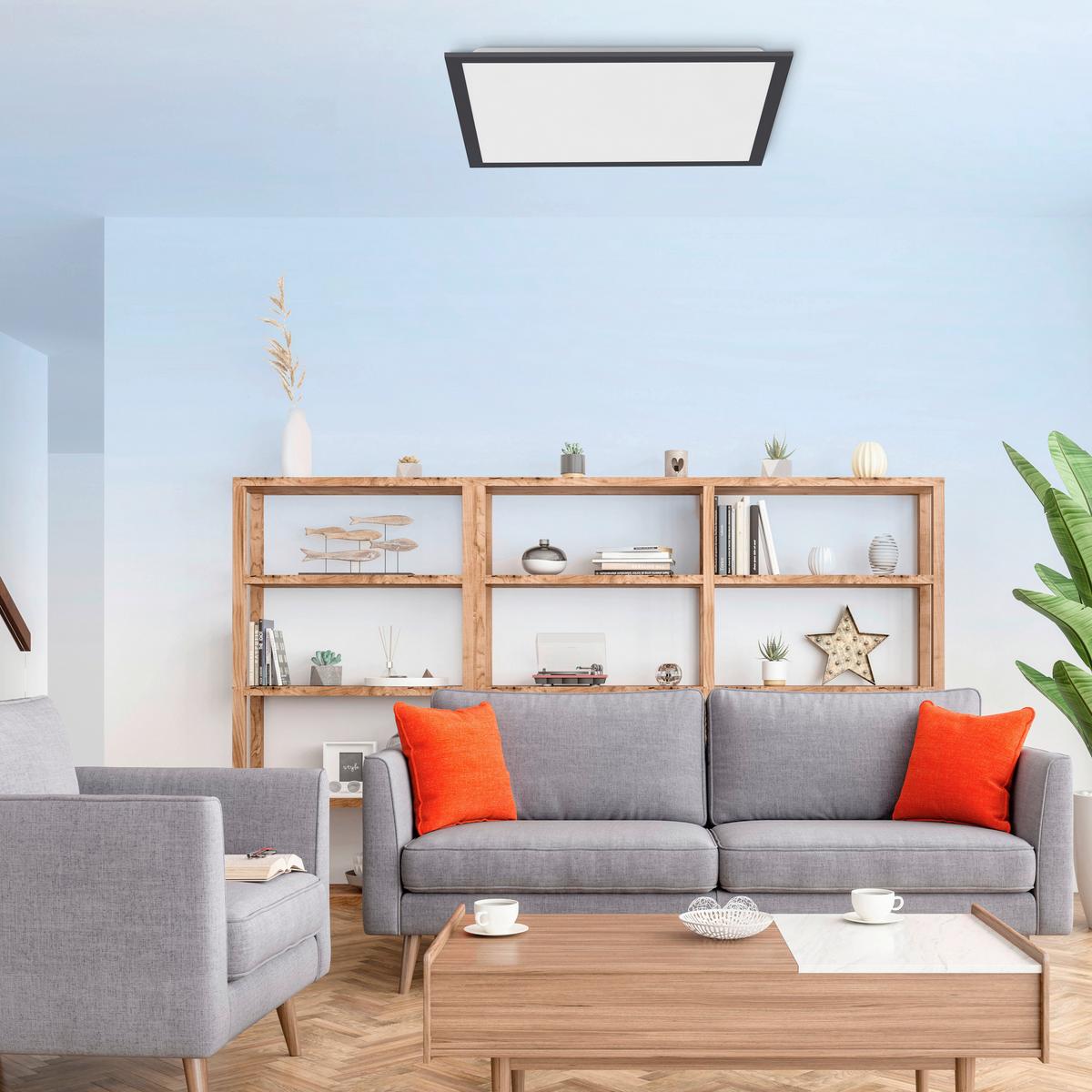 Led-deckenleuchte Flat L: 44,5 Cm Dimmbar Mit Fernbedienung - Schwarz, Basics, Kunststoff/Metall (44,5/44,5/7cm)