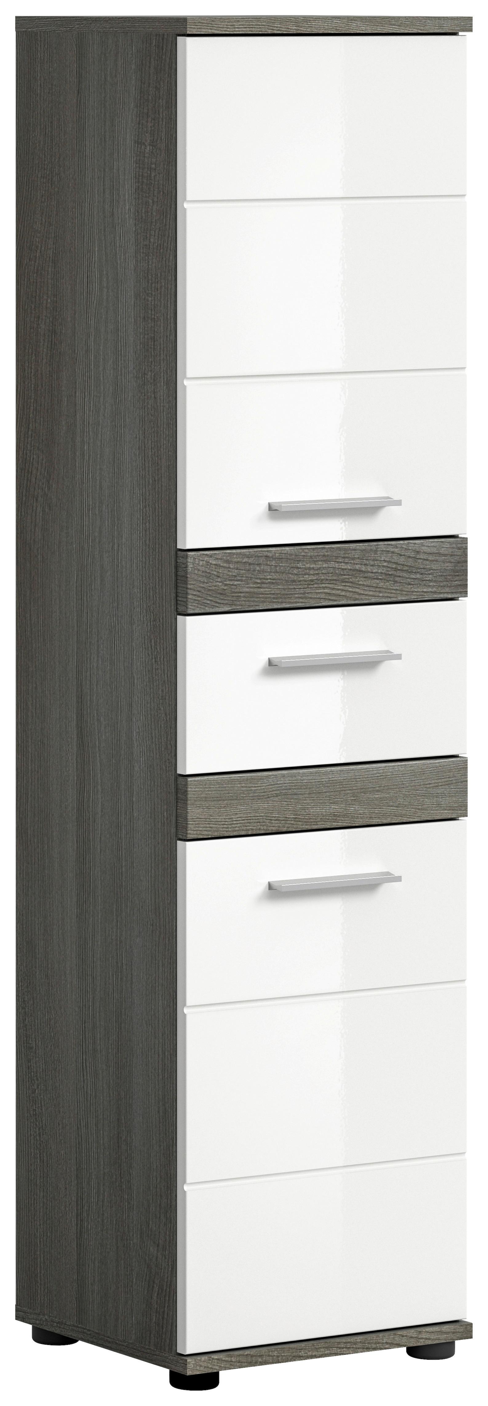 Midi Skříňka Blake, šedá/bílá - vysoce lesklá bílá, Moderní, kompozitní dřevo/plast (35/137/31cm) - MID.YOU