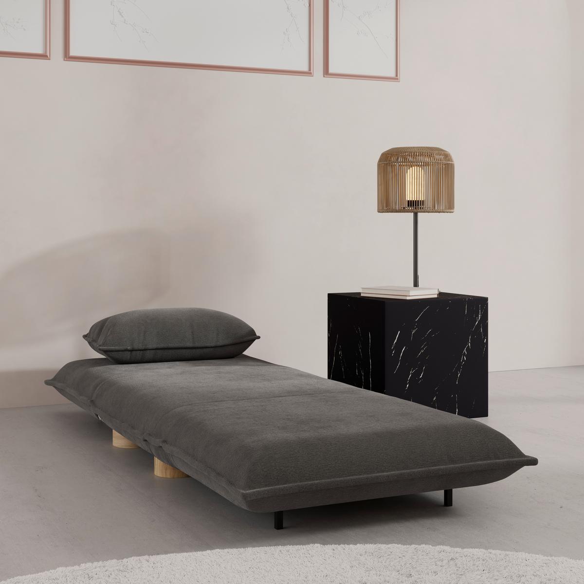 Rozkladacie kreslo BELLA, tmavosivá, max. 120 kg - prírodná farba/tmavosivá, Modern, kov/drevo (85/76/84cm) - Bessagi Home