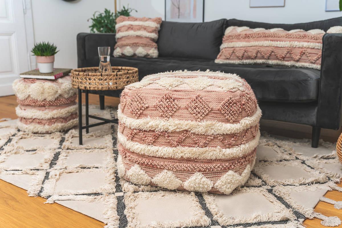 Pouf Bohist Mischgewebe Creme/Rosa DxH: 50x45 cm - Creme/Rosa, Trend, Textil (50/45/50cm) - Kayoom