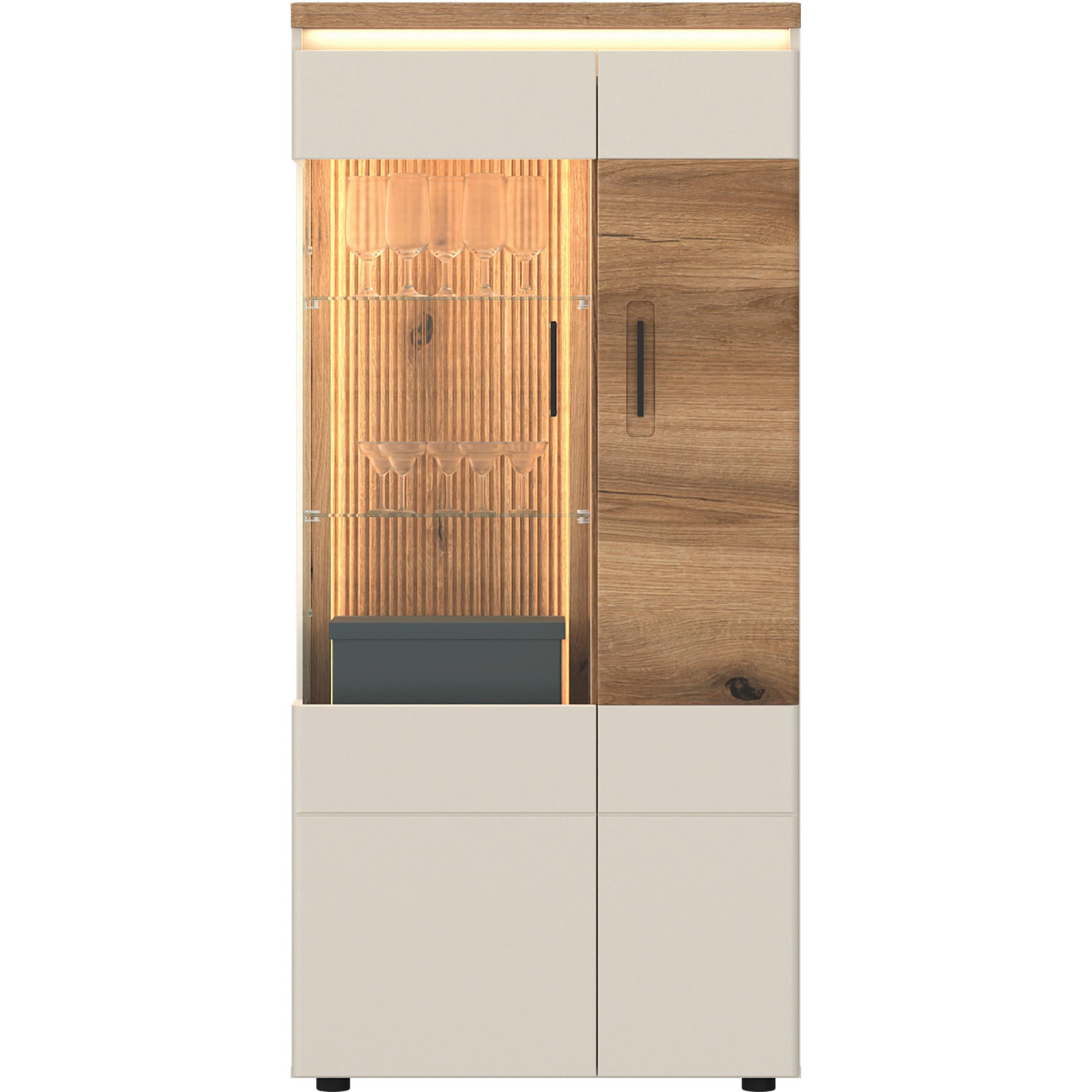 Vitrine Modena Eiche Dekor/Kaschmir B: 75cm - Kaschmir/Eichefarben, Basics, Glas/Holzwerkstoff (75/160,5/35,6cm) - Hom`in
