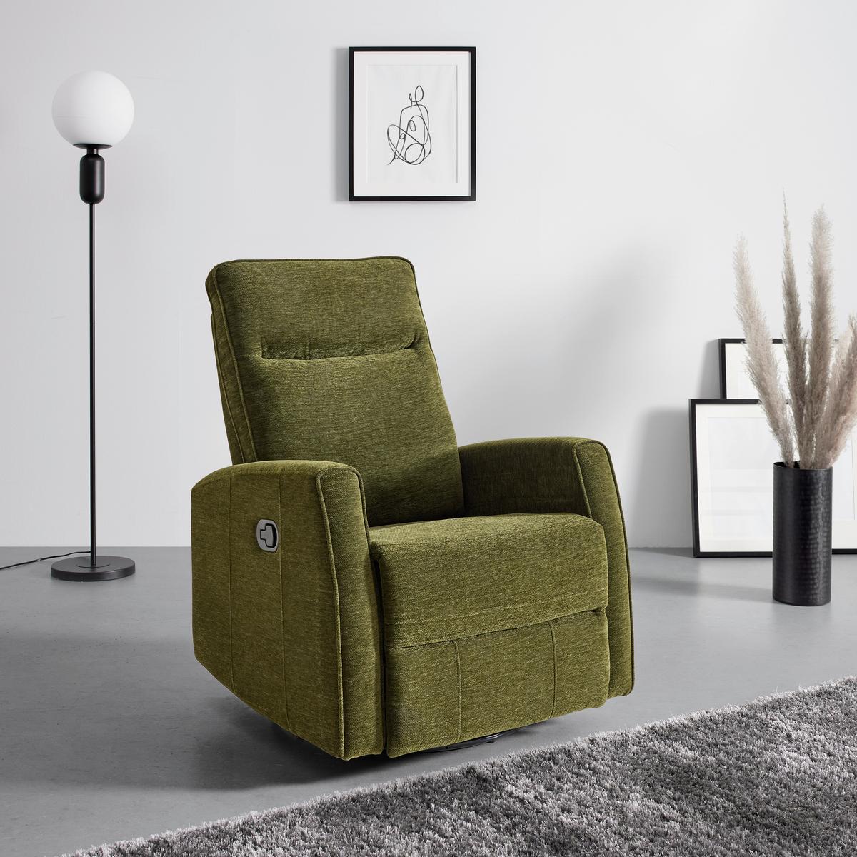 Relaxačné kreslo MELINDA, zelená tkanina, max. 140 kg - čierna/zelená, Konventionell, kov/drevo (76/103/96cm) - Mömax