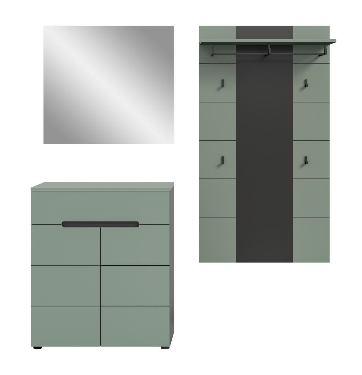 Garderobe Canu 3-teilig Grau/grün B: 175 Cm - Graugrün/Grau, Design, Holzwerkstoff (175/190/37cm) - Livetastic