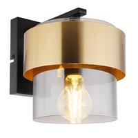 Wandleuchte 1-Flammig Schwarz/Messingfarben - Klar/Messingfarben, Design, Glas/Metall (18/23,5/21cm) - Globo