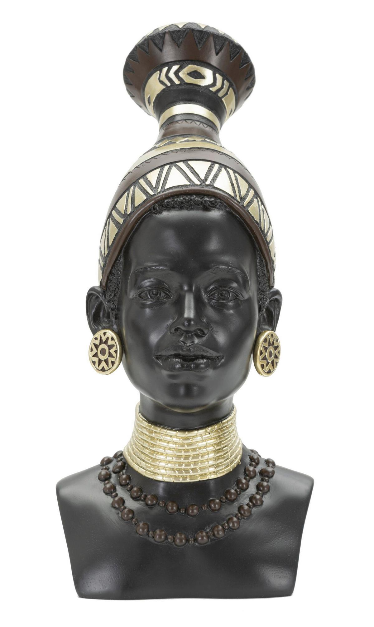 Skulptur Massai Woman Tribe Schwarz, Goldfarben, B: 23 cm - Goldfarben/Schwarz, Basics, Kunststoff (23/38.5/19cm)
